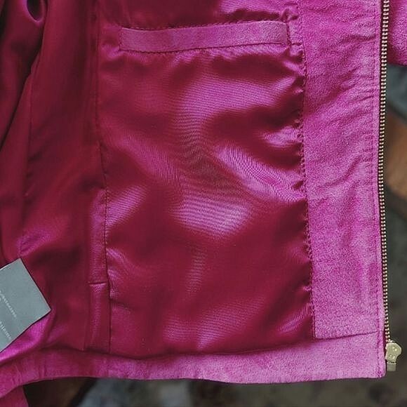 Guillaume magenta suede collarless V-neck zip front jacket - Picture 10 of 16